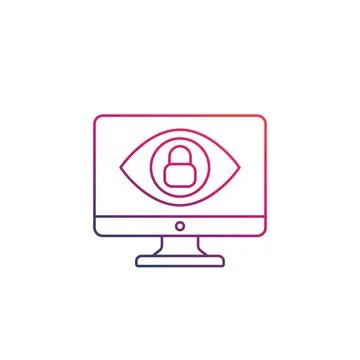 Monitoring, parental control icon, eye on computer screen with lock, linear Stock Illustration