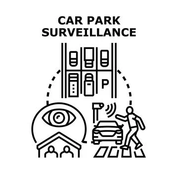 Monitoring parking lot using car park surveillance system Stock Illustration
