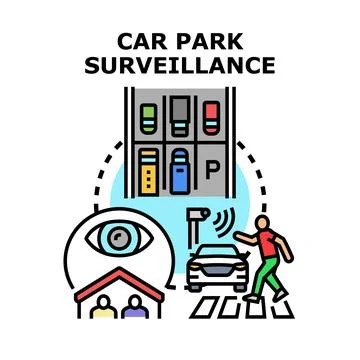 Monitoring parking lot using car park surveillance system 库存插图