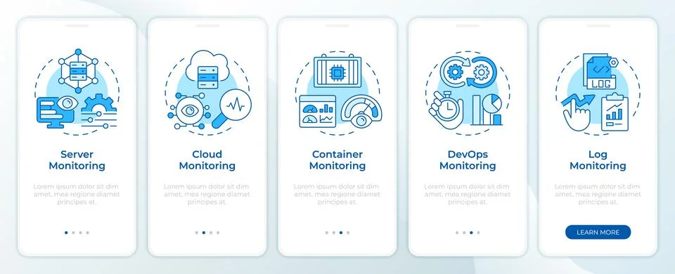 Monitoring performance blue onboarding mobile app screen Illustrazione stock