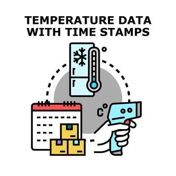 Monitoring product temperature with time stamps concept Stock Illustration