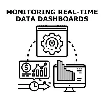 Monitoring real time data flow for business analytics Stock Illustration