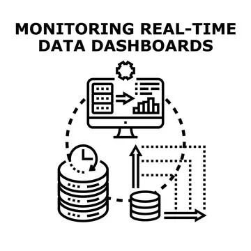 Monitoring real time data flow on business dashboards Stock Illustration