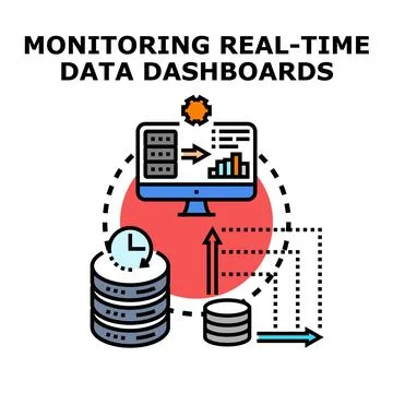 Monitoring real time data flow on business dashboards Stock Illustration