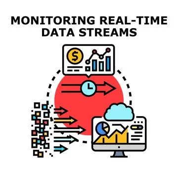 Monitoring real time data streams for business analytics Stock Illustration