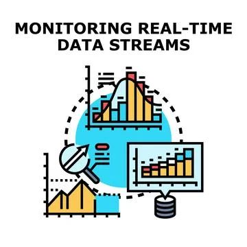 Monitoring real time data streams and big data analytics Stockillustratie