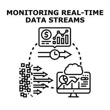 Monitoring real time data streams for business analytics Illustrazione stock