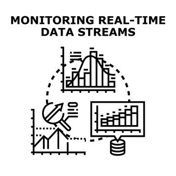 Monitoring real time data streams and big data analytics Stock Illustration