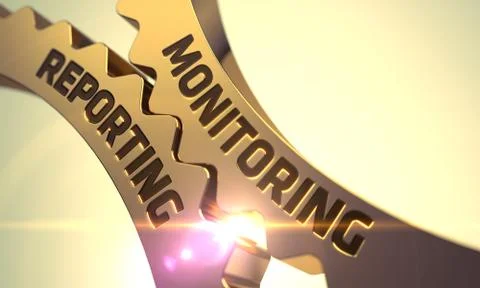 Monitoring Reporting Concept. Golden Metallic Cog Gears. 3D Illustration Stock Illustration
