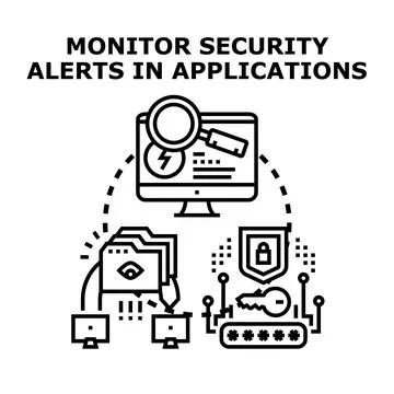 Monitoring security alerts in applications concept illustration Stock Illustration