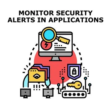 Monitoring security alerts in applications concept illustration Stock Illustration