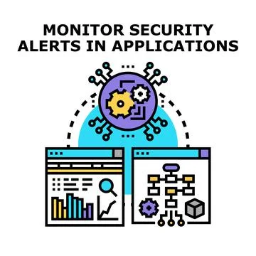 Monitoring security alerts in cyber applications system Stock-Illustration