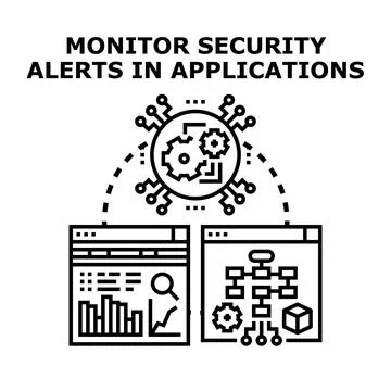 Monitoring security alerts in cyber applications system Stock Illustration