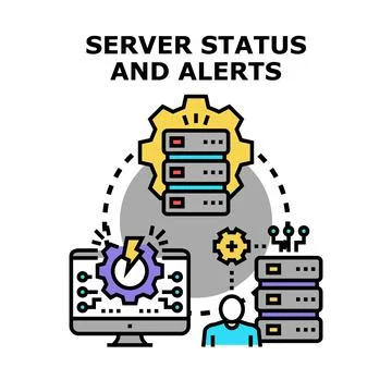 Monitoring server status and network alerts concept Illustrazione stock