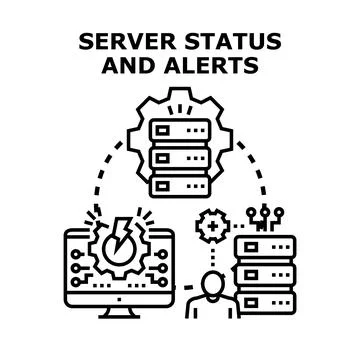 Monitoring server status and network alerts concept Illustrazione stock
