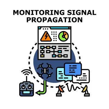 Monitoring signal propagation concept, network connection planning, digital.. Stock Illustration
