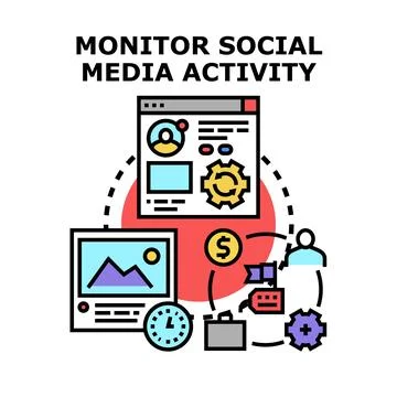 Monitoring social media activity concept illustration Stock Illustration