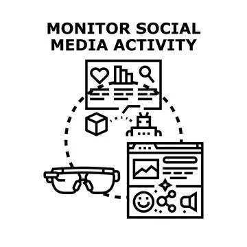 Monitoring social media activity using new technology Illustrazione stock