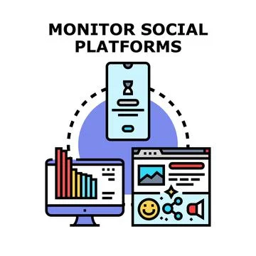 Monitoring social media platforms and online content Stockillustratie