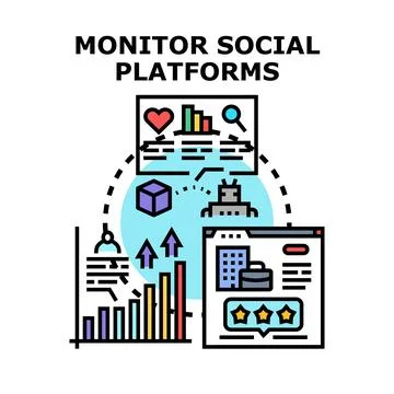 Monitoring social platforms data and audience feedback Stock Illustration