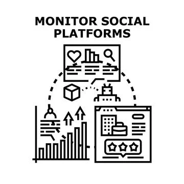 Monitoring social platforms data and audience feedback Stock Illustration