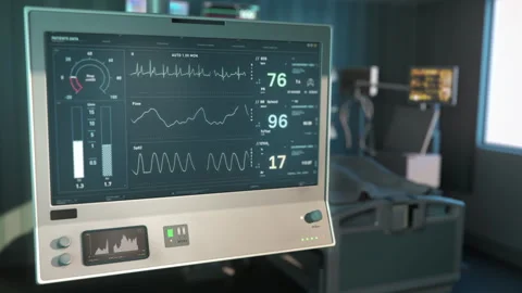 Monitoring software indicates the stable vital signs condition at the clinic Stock Footage 252757726