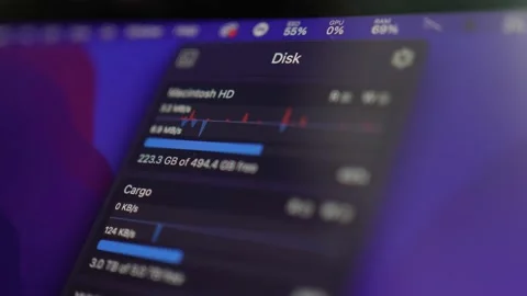Monitoring the SSD Hard Disk Usage of a Laptop Computer Closeup Stock Footage 230207994