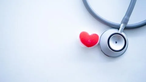 Monitoring Stethoscope with Red heart On a white background, Concept  Pay att Stock Photos