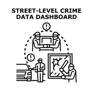 Monitoring street level illegal activities data dashboard Stock Illustration