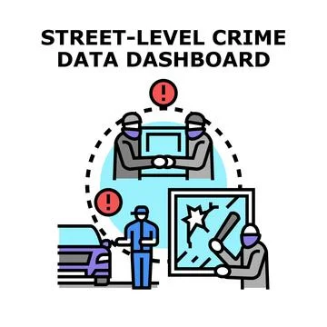 Monitoring street level illegal activities data dashboard Stock Illustration