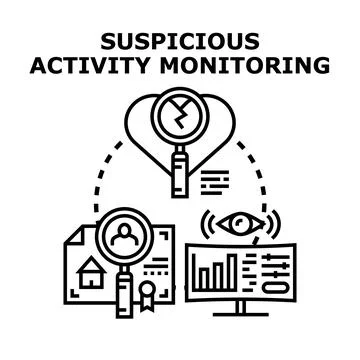 Monitoring suspicious activity and cyber security risks Stock Illustration