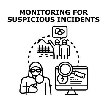 Monitoring suspicious incidents and security threats concept Stock Illustration