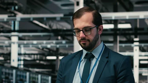 Monitoring system, AR simulation and engineer portrait in data center Stock Footage 329532798