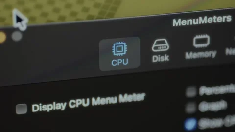Monitoring system performance metrics, CPU option highlighted Stock Footage 327476784