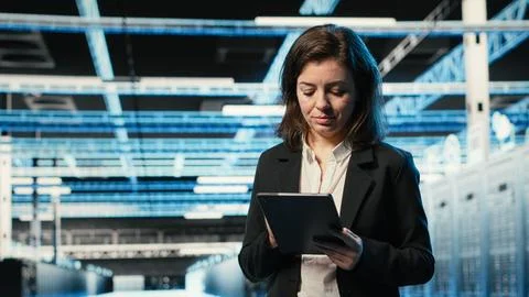 Monitoring systems, tablet and programmer in data center Stock Photos