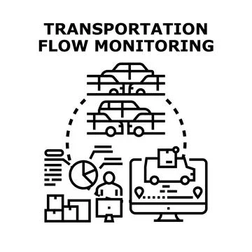 Monitoring transportation flow, logistics and delivery analytics Stock Illustration