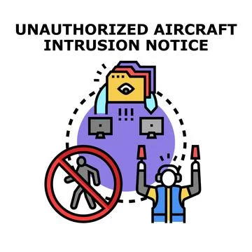 Monitoring unauthorized aircraft intrusion with security notice Stock Illustration