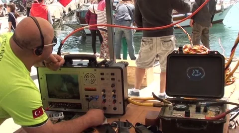 Monitoring underwater survey equipment Video stock 48869841