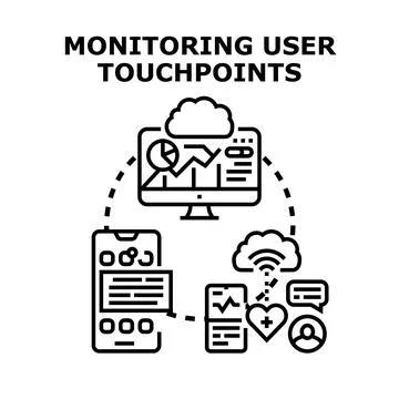 Monitoring user touchpoints across digital platforms and devices Stock Illustration