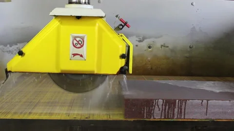 Monitoring while machine cut big marble stone. Stock Footage 39988261