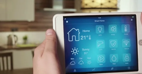 Monitoring wireless network in the house using app on the digital tablet Stock Footage