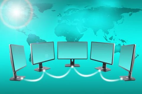 Monitors with map 库存插图