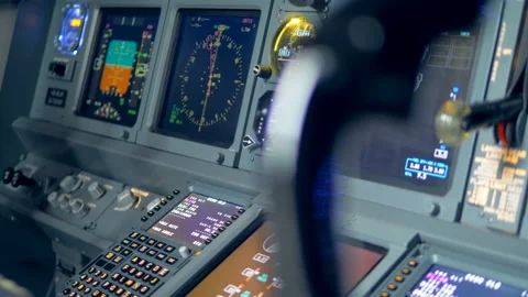 Monitors on a plane's dashboard, close up. 库存影片 88541604