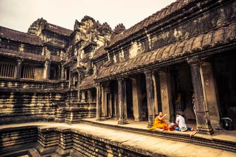 Monk at Angkor Wat Stock Photos
