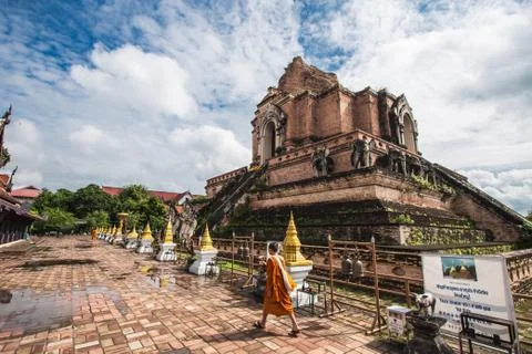 Monk in Buddhist Temple Stock Photos