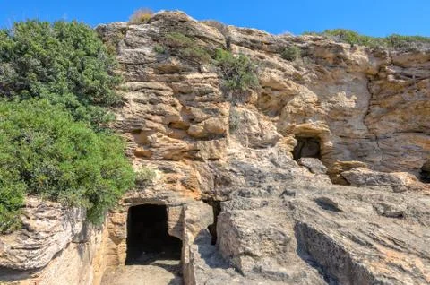 Monk caves Foto stock