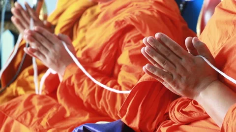 Monk Hand Pay Obeisance Pray And Holy Thread Tradition of Religion Buddhism Stock Footage 48666149