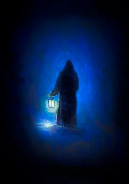 Monk with a lantern Illustrazione stock