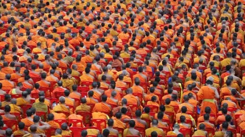 Monk Mass Alms Giving in Bangkok Stock Footage