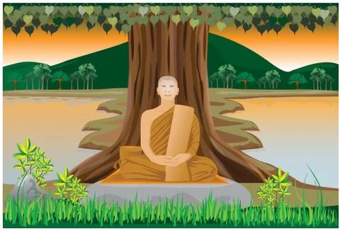 The monk meditation under the tree vector design Stock Illustration